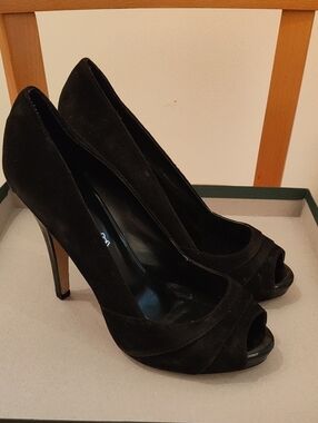 Aldo Black Suede Peep-Toe Stiletto Heels